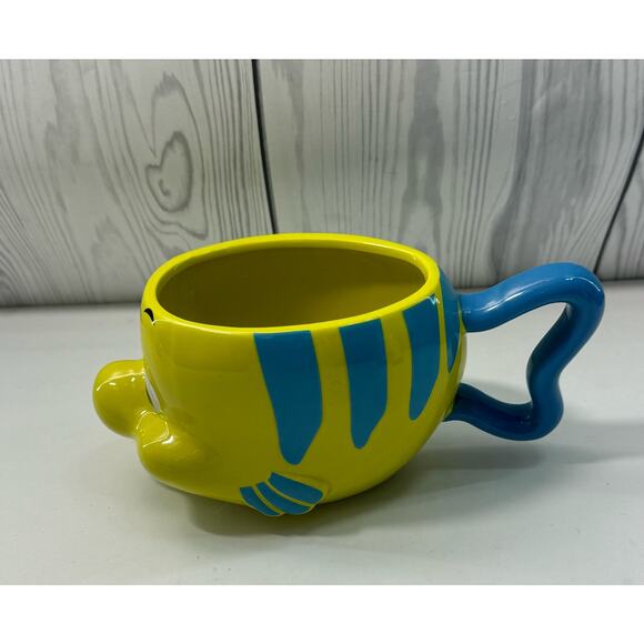 Disney Little Mermaid Flounder COFFEE MUG Yellow Blue - Picture 1 of 5